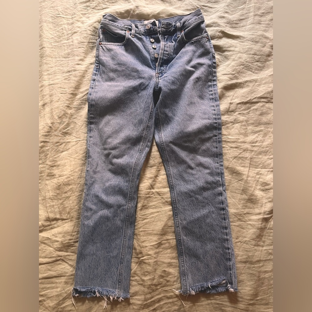 Agolde Riley High Rise Straight Crop Raw Step Hem Jeans 26